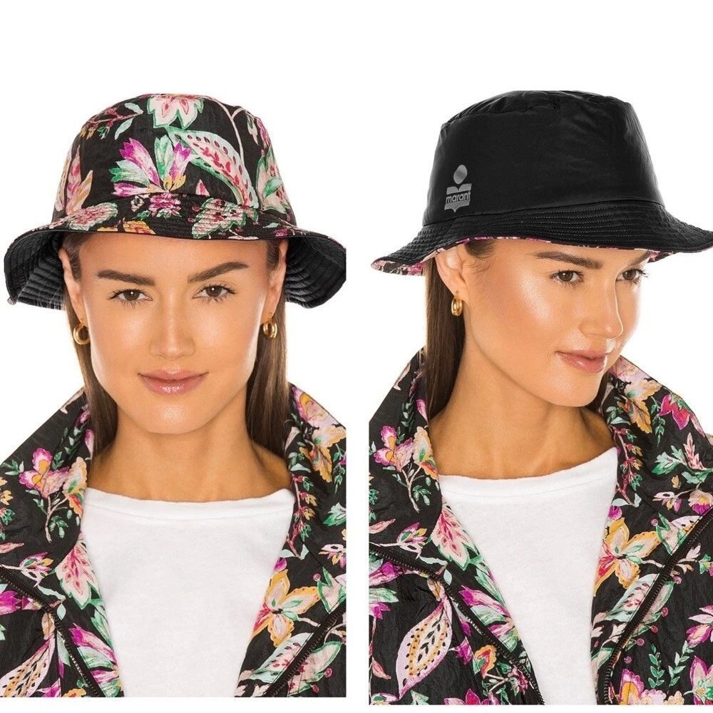 Isabel Marant Haley Bucket Hat Black Floral Reversible